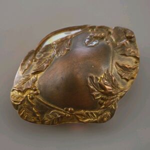 Antique Art Nouveau Casket Jewelry Box Brass Gold Finish Hinged Footed